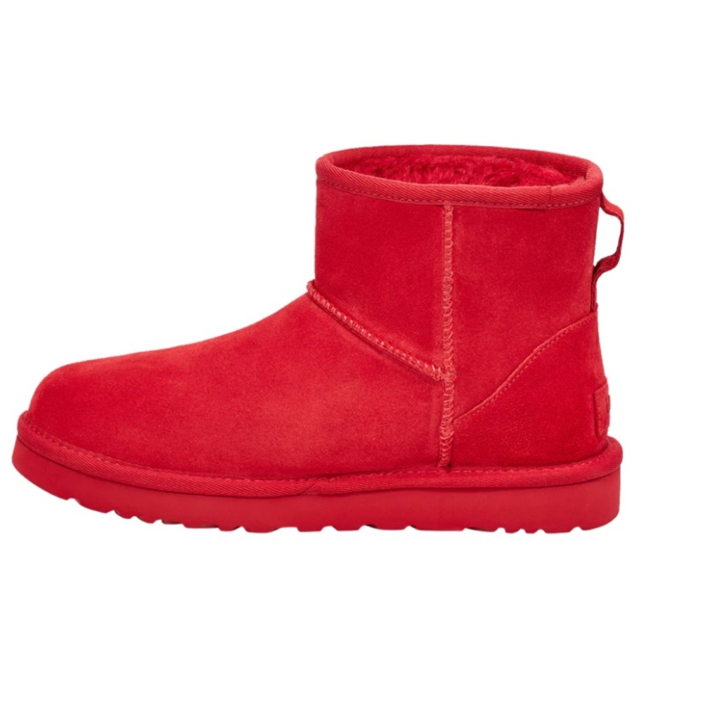 UGG® Australia Classic Mini Side Logo Sheepskin Suede Boots - Samba Red/Black - Picture 2 of 13